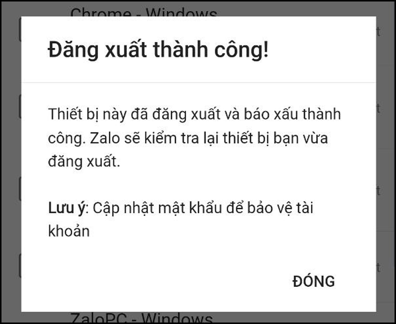 Thông báo sau khi báo xấu thiết bị